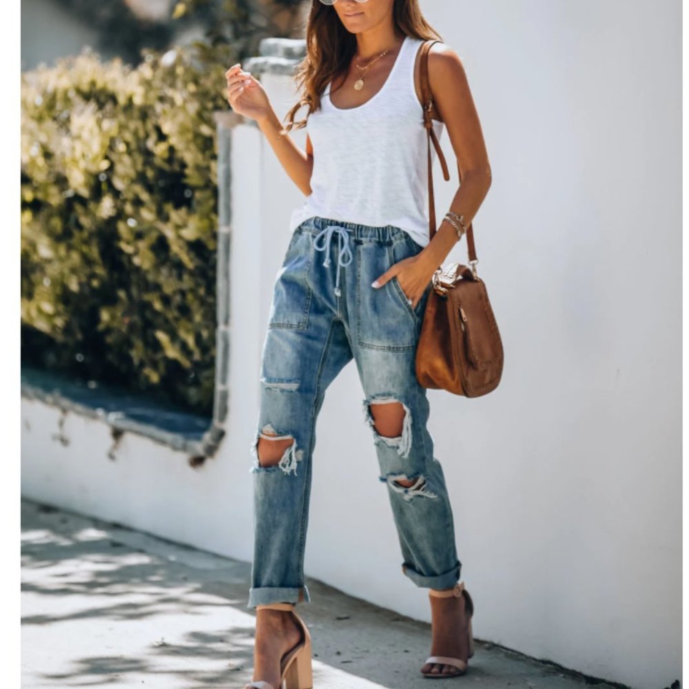 ALYSHA Distressed Denim Joggers